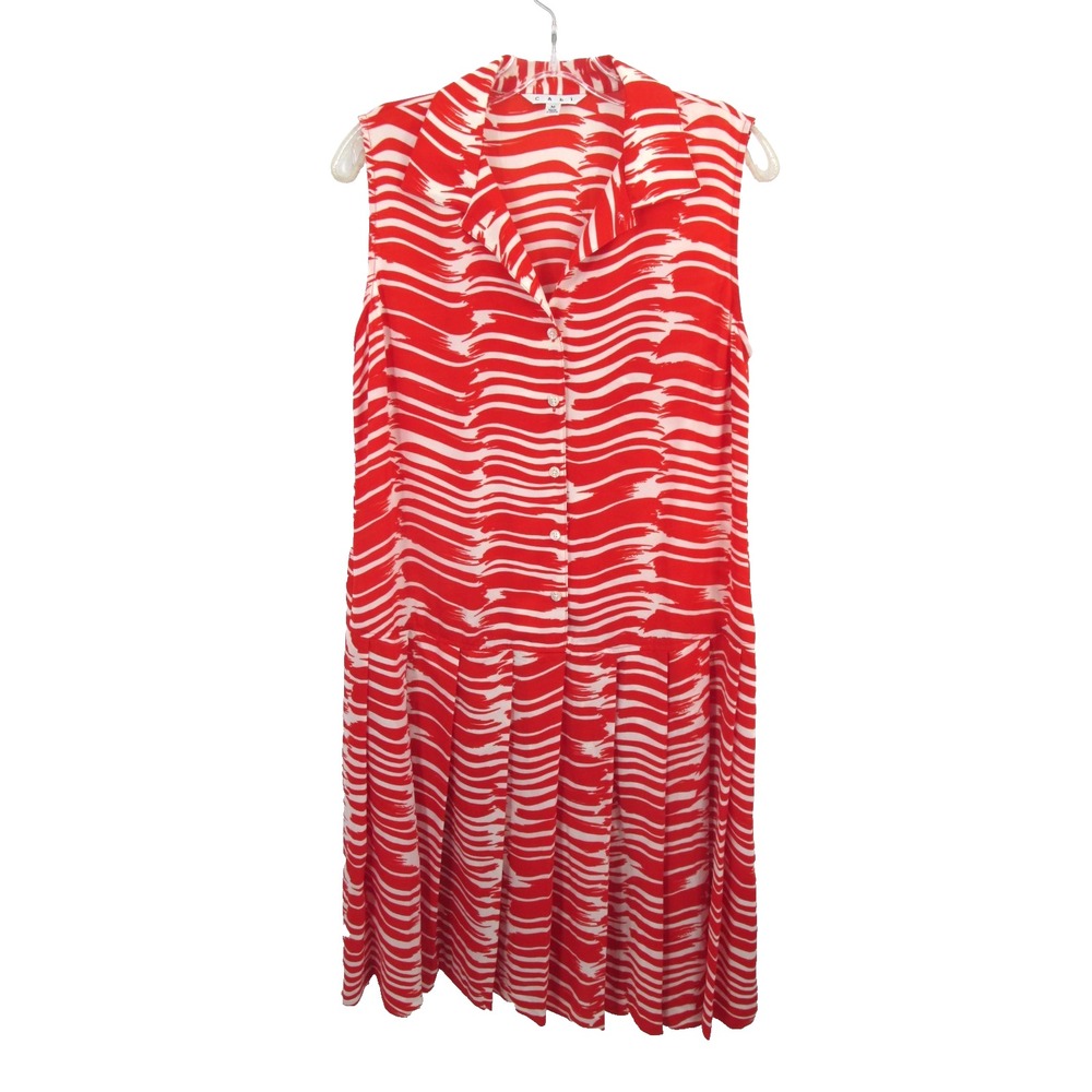 CAbi Midi Collared Shift Dress Womens Medium Orange Pleated Sleeveless 281